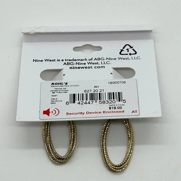 Nine West Gold-Tone Textured Oval Drop Earrings With Leverback Closure - Picture 4 of 11